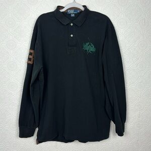 Polo Ralph Lauren Triple Pony Collared Ling Sleeve Shirt Black Green